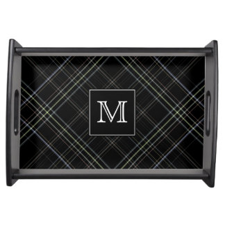 Monogram Black Plaid Serving Tray