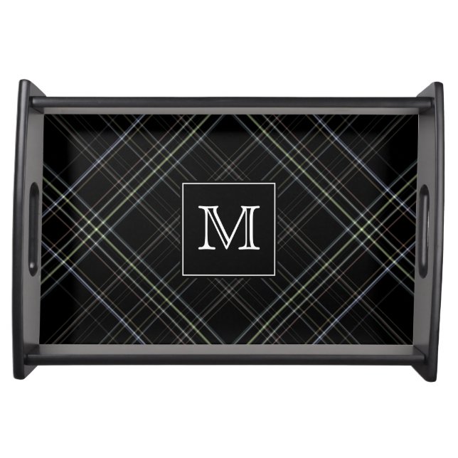 Monogram Black Plaid Serving Tray (Front)
