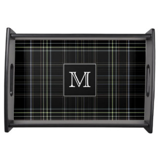Monogram Black Plaid Serving Tray