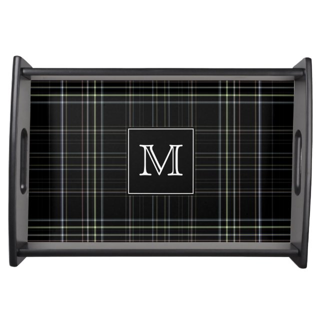 Monogram Black Plaid Serving Tray (Front)