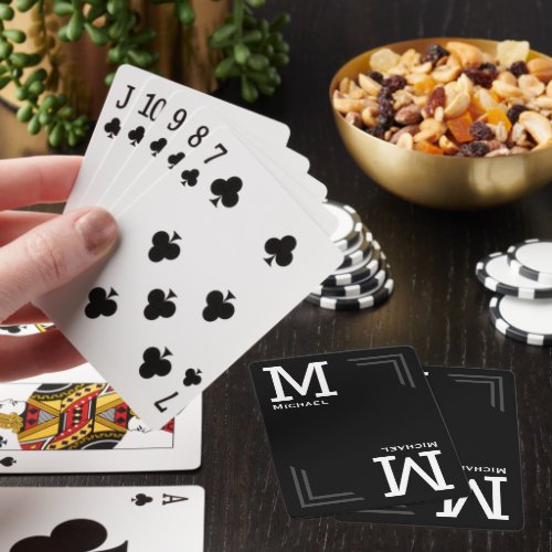 Monogram Black Playing Cards with Name