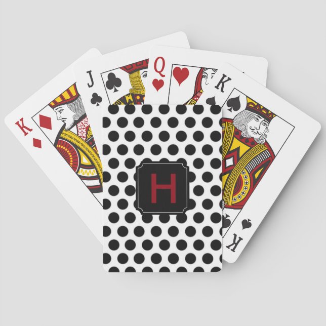 Monogram Black Polka Dot Playing Cards (Back)