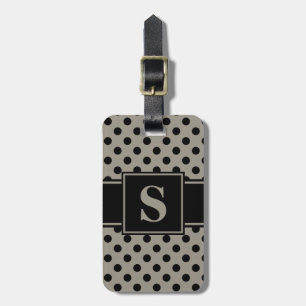 Monogram Black Polka Dots on Aluminum Silver Gray Luggage Tag