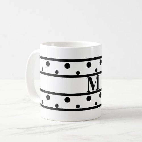 Monogram Black Polka Dots White Coffee Mug