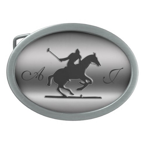 Monogram Black Polo Rider on brushed steel-look Belt Buckle