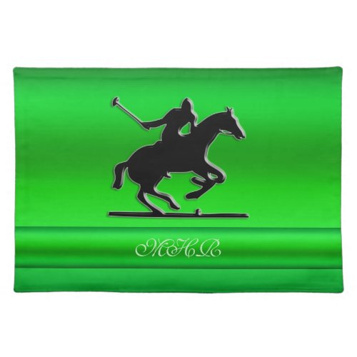 Monogram Black Polo Rider on green metal_look Placemat