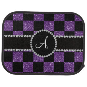 Monogram black purple glitter checkers car mat