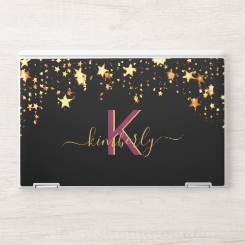 Monogram black purple gold stars typography HP laptop skin