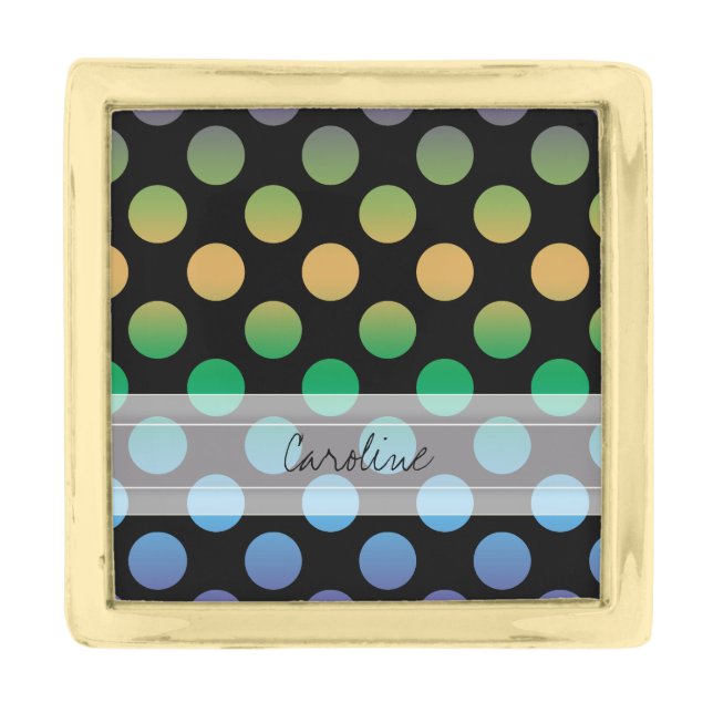 Monogram Black Purple Green Gold Polka Dot Pattern Finish Lapel Pin (Front)