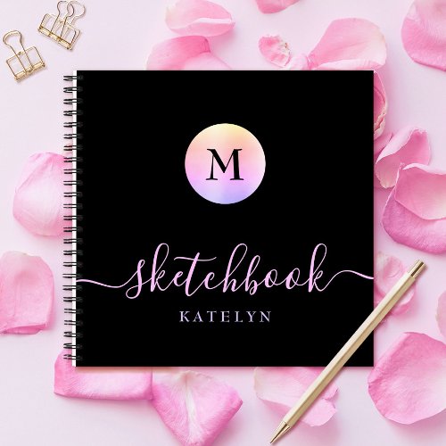 Monogram Black Purple Pink Ombre Simple Sketchbook Notebook