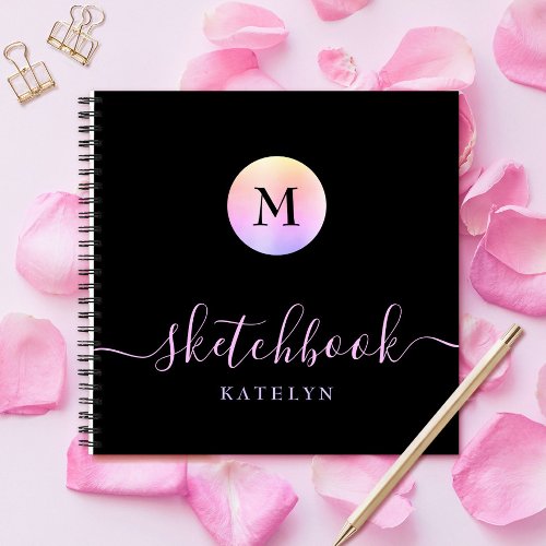 Monogram Black Purple Pink Ombre Simple Sketchbook Notebook