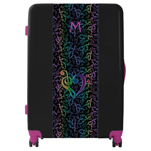 Monogram Black Purple Rainbow Music Notes Luggage