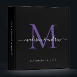 Monogram Black Purple Violet Script Wedding Album 3 Ring Binder<br><div class="desc">Elegant Monogram Purple Violet Black White Script Name Wedding Memories Photo Album Story 3 ring binder</div>