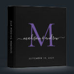 Monogram Black Purple Violet Script Wedding Album 3 Ring Binder<br><div class="desc">Elegant Monogram Purple Violet Black White Script Name Wedding Memories Photo Album Story 3 ring binder</div>