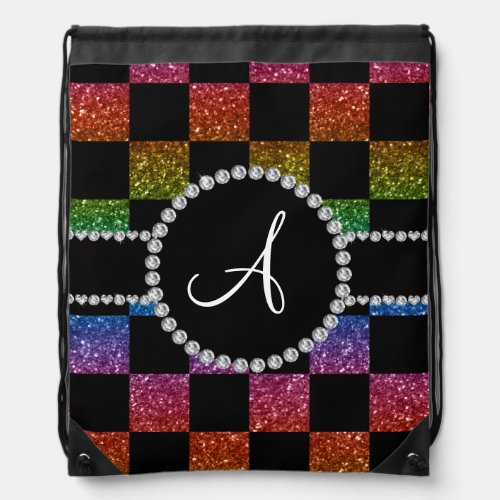Monogram black rainbow glitter checkers drawstring bag