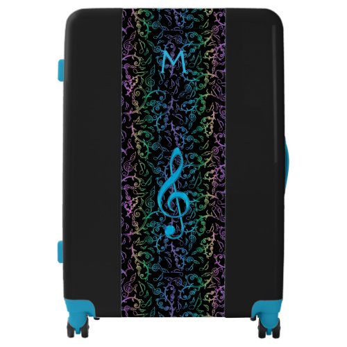 Monogram Black Rainbow Music Note Pattern Luggage