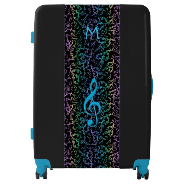 Monogram Black Rainbow Music Note Pattern Luggage (Front)