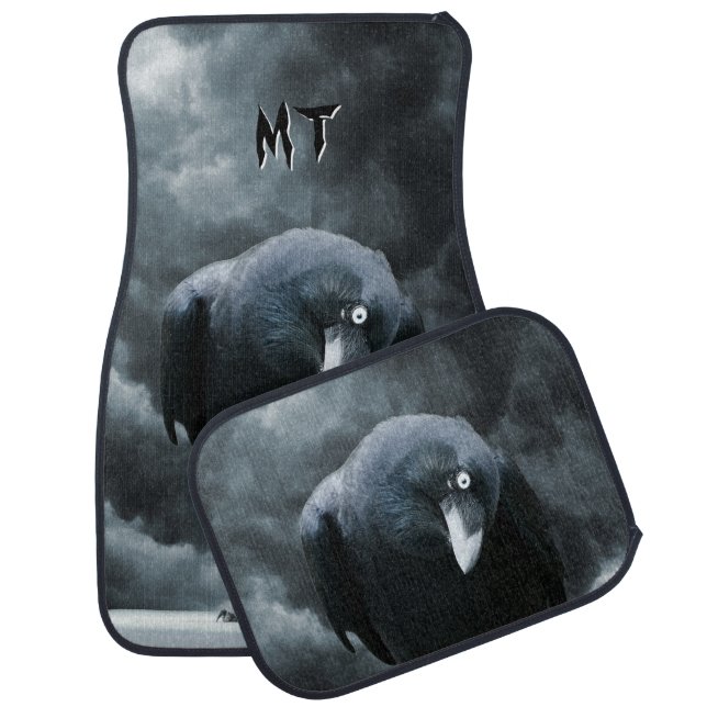 Monogram Black Raven Gothic Car Floor Mat (Set)