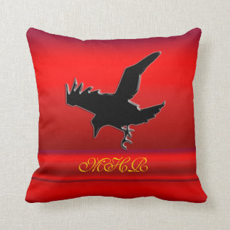 Monogram, Black Raven logo on red chrome-effect Throw Pillow