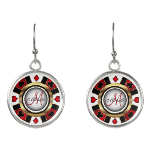 Monogram Black, Red and Gold Las Vegas Style Earrings