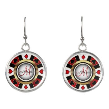 Monogram Black  Red  And Gold Las Vegas Style   Earrings by DesignsbyDonnaSiggy at Zazzle