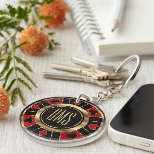 Monogram Black, Red and Gold Las Vegas Style  Keychain