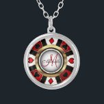 Monogram Black, Red and Gold Las Vegas Style Silve Silver Plated Necklace<br><div class="desc">Monogram Necklace. Monogram Black, Red and Gold Las Vegas Style design ready for you to personalize. ✔Note: Not all template areas need changed. 📌If you need further customization, please click the "Click to Customize further" or "Customize or Edit Design" button and use our design tool to resize, rotate, change text...</div>