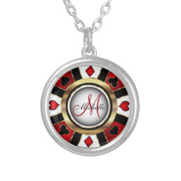 Monogram Black, Red and Gold Las Vegas Style Silve Silver Plated Necklace