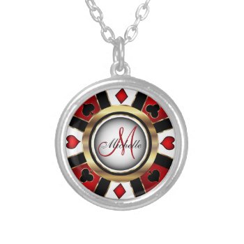 Monogram Black  Red And Gold Las Vegas Style Silve Silver Plated Necklace by DesignsbyDonnaSiggy at Zazzle