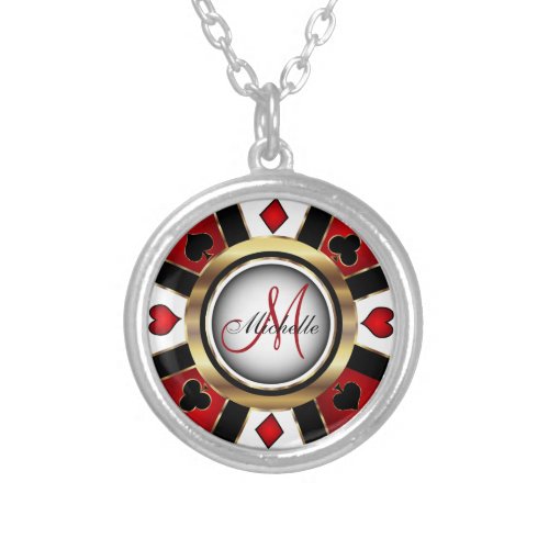 Monogram Black Red and Gold Las Vegas Style Silve Silver Plated Necklace