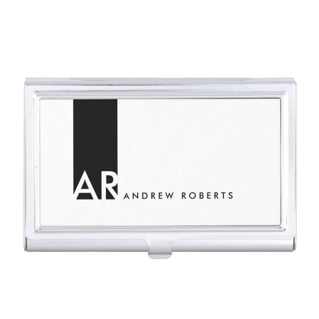 Monogram Black Red Clean Business Card Holder (Front)