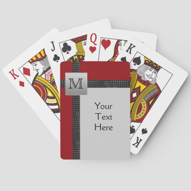 Monogram Black, Red, Gray Playing Cards (Back)