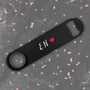 Monogram Black Red Heart Handwritten Script Bar Key