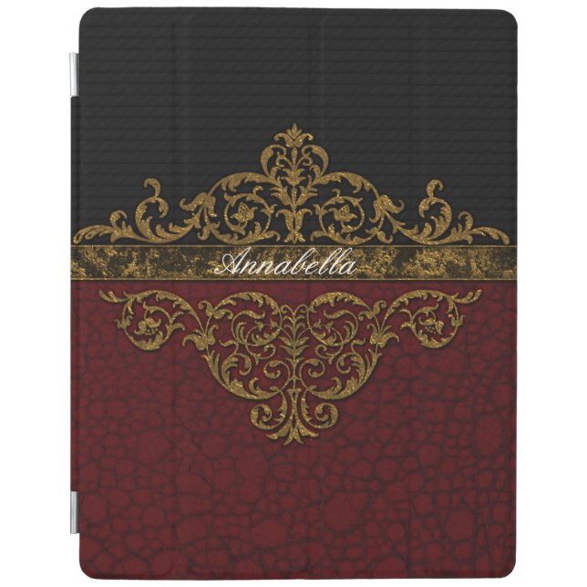Monogram Black Red Leather Look iPad 2/3/4 Cover (Front)