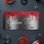 Monogram Black Red Metallic Glitter Drips License Plate<br><div class="desc">This design may be personalized in the area provided by changing the photo and/or text. Or it can be customized by clicking Personalize this Template and then choosing the click to customize further option and delete or change the color of the background, add text, change the text color or style,...</div>