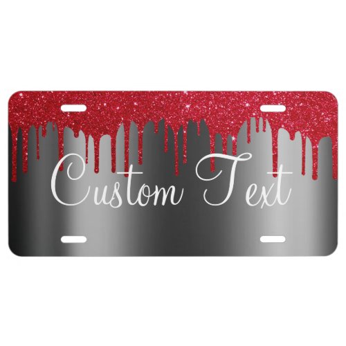 Monogram Black Red Metallic Glitter Drips License Plate