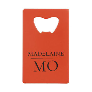 Monogram Black Red Personal Name Gift Credit Card Bottle Opener