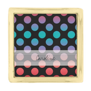 Monogram Black Red Purple Blue Polka Dot Pattern Gold Finish Lapel Pin