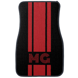 Monogram Black Red Racing Stripe Car Floor Mat
