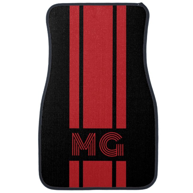 Monogram Black Red Racing Stripe Car Floor Mat (Front)