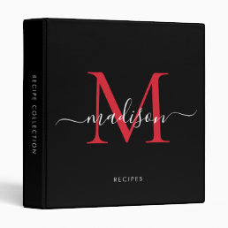 Monogram Black Red Script Name Kitchen Recipe 3 Ring Binder