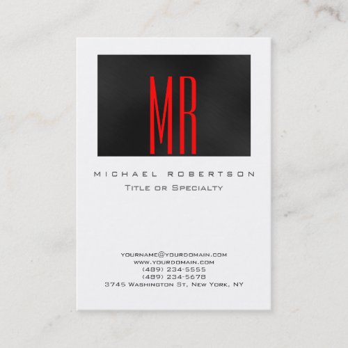 Monogram Black Red White Chubby Business Card