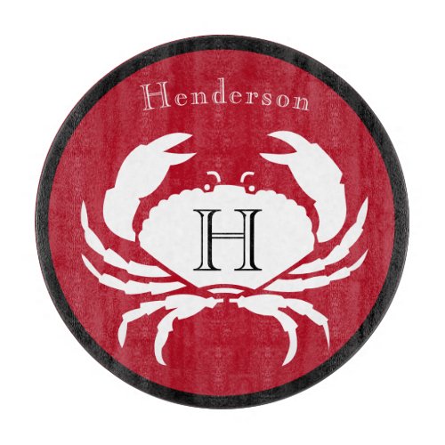 Monogram Black Red White Crab Nautical Cutting Boa Cutting Board