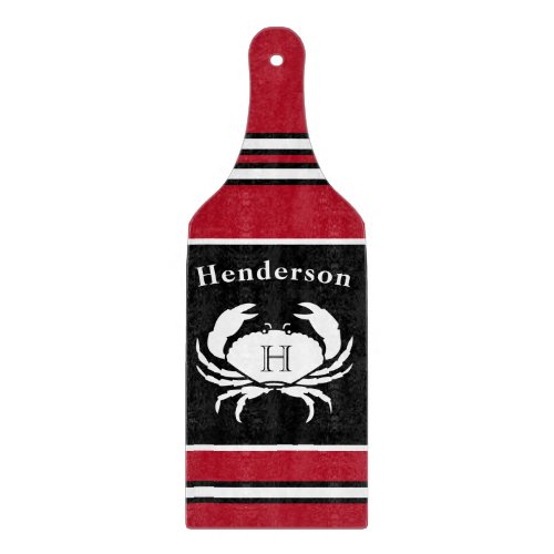 Monogram Black Red White Crab Nautical Cutting Cutting Board