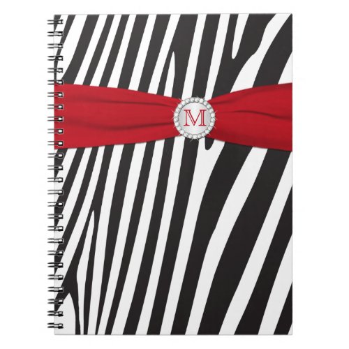 Monogram Black Red White Zebra Striped Notebook