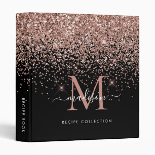 Monogram Black Rose Gold Glitter Sparkle Recipe 3 Ring Binder