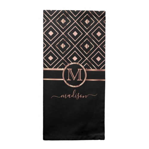 Monogram Black  Rose Gold in a Geometric Pattern Cloth Napkin