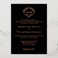 Monogram Black Rose Gold Luxe Elegant Crest