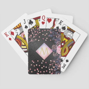 Monogram Black ROSEGOLD Pink Metallic Glitter Girl Poker Cards
