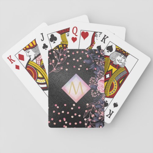 Monogram Black ROSEGOLD Pink Metallic Glitter Girl Poker Cards